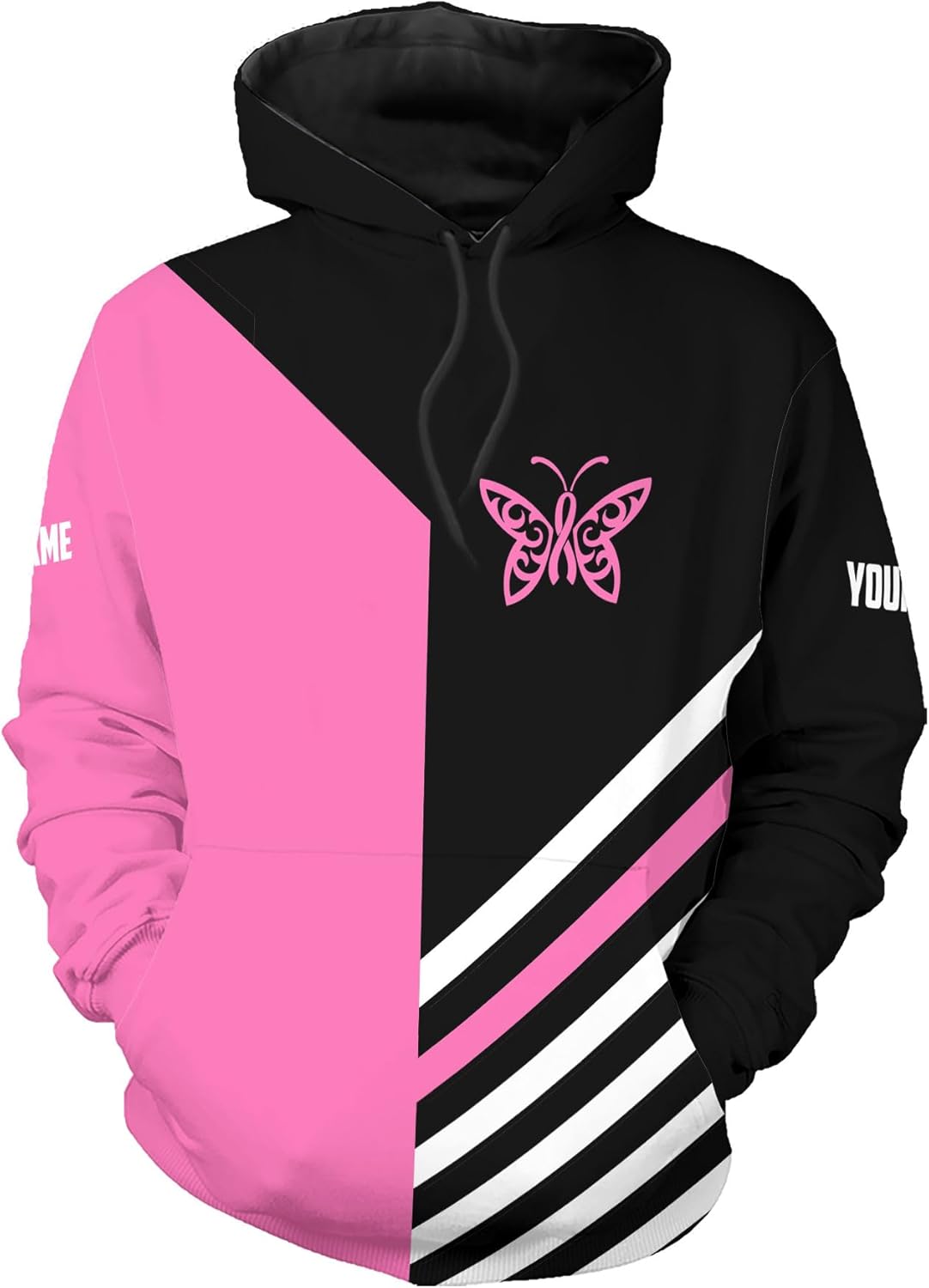 Podagree Personalized Breast Cancer Hoodie 3D, Pink Ribbon Awareness Sweatshirt, Survivor Pride Breast Cancer Zip Hoodie