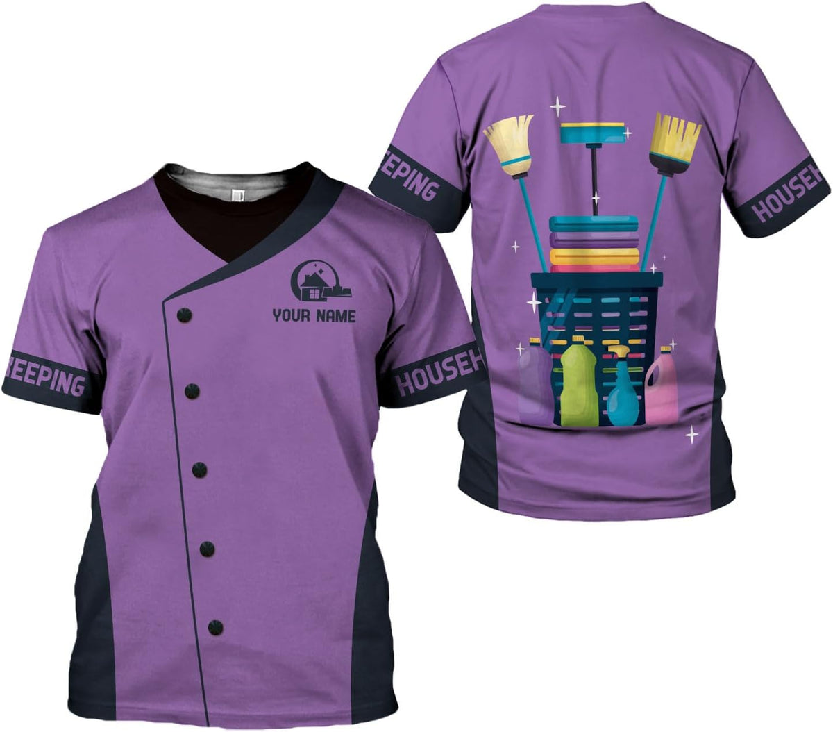 Personalized Housekeeping Shirts, Custom Cleaning Uniforms for Women 3D Cleaning Service Gifts Housekeeper Shirt Clean Lady