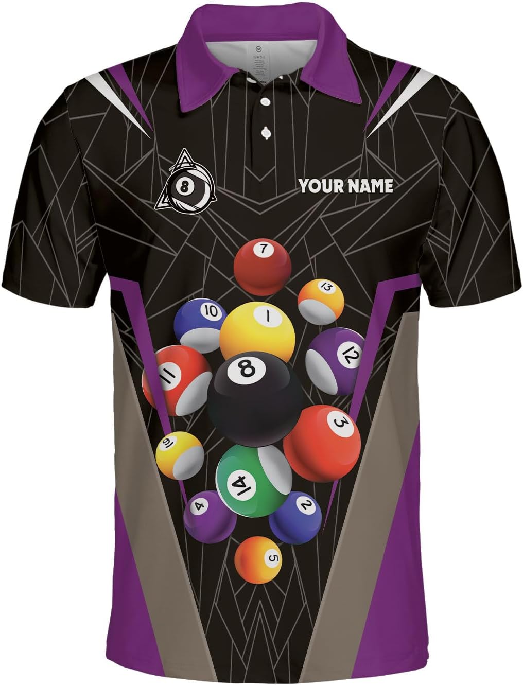 AOVL Personalized Name Billiard Polo Shirt Billiard Shirts Custom Billiard Flag Polo Shirt Men's Pool Billiard Gifts for Dad