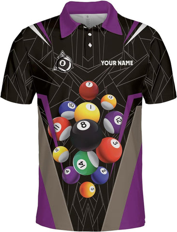 AOVL Personalized Name Billiard Polo Shirt Billiard Shirts Custom Billiard Flag Polo Shirt Men's Pool Billiard Gifts for Dad