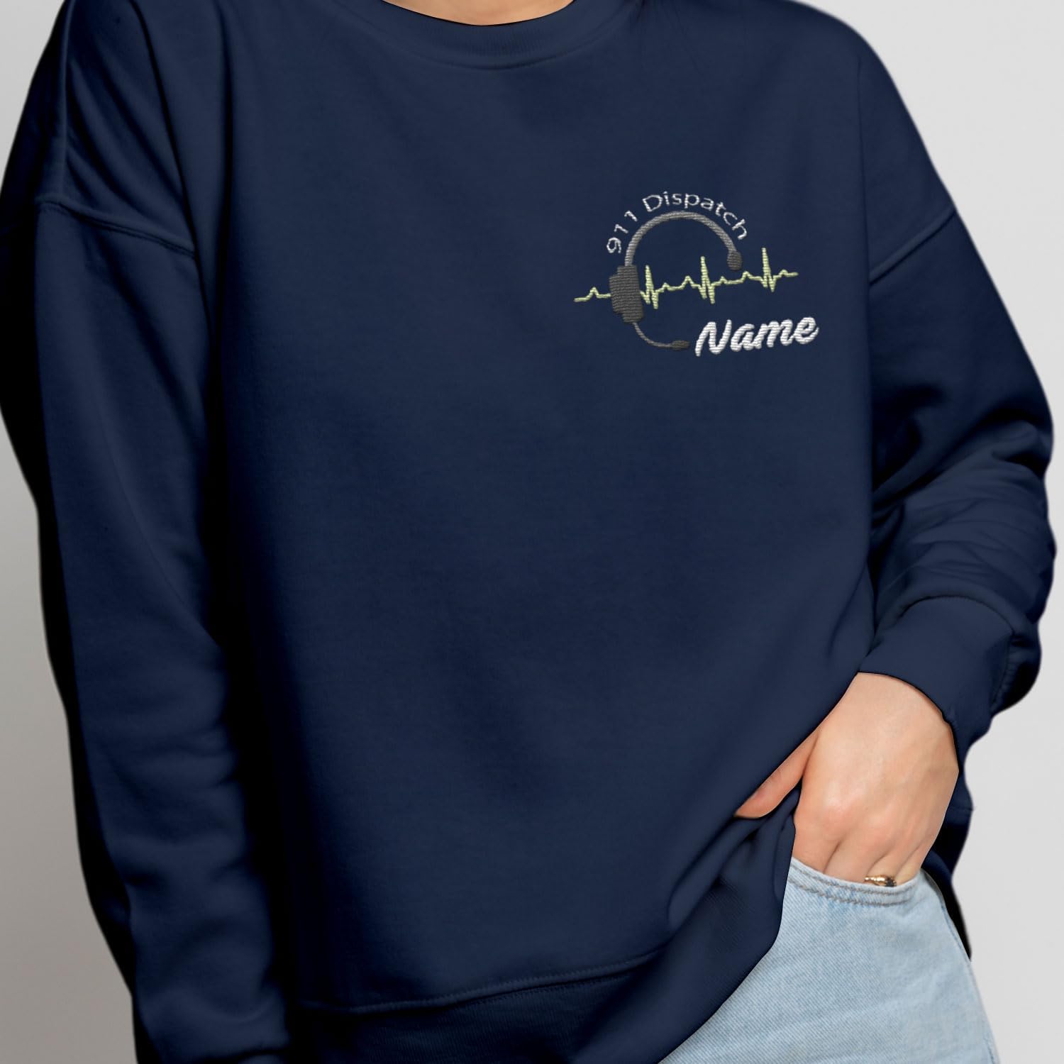 Intenprints Personalized Embroidered Dispatcher Shirt 911 Emergency Services Sweatshirt Thin Gold Line Flag Dispatcher Shirt