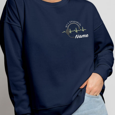 Intenprints Personalized Embroidered Dispatcher Shirt 911 Emergency Services Sweatshirt Thin Gold Line Flag Dispatcher Shirt