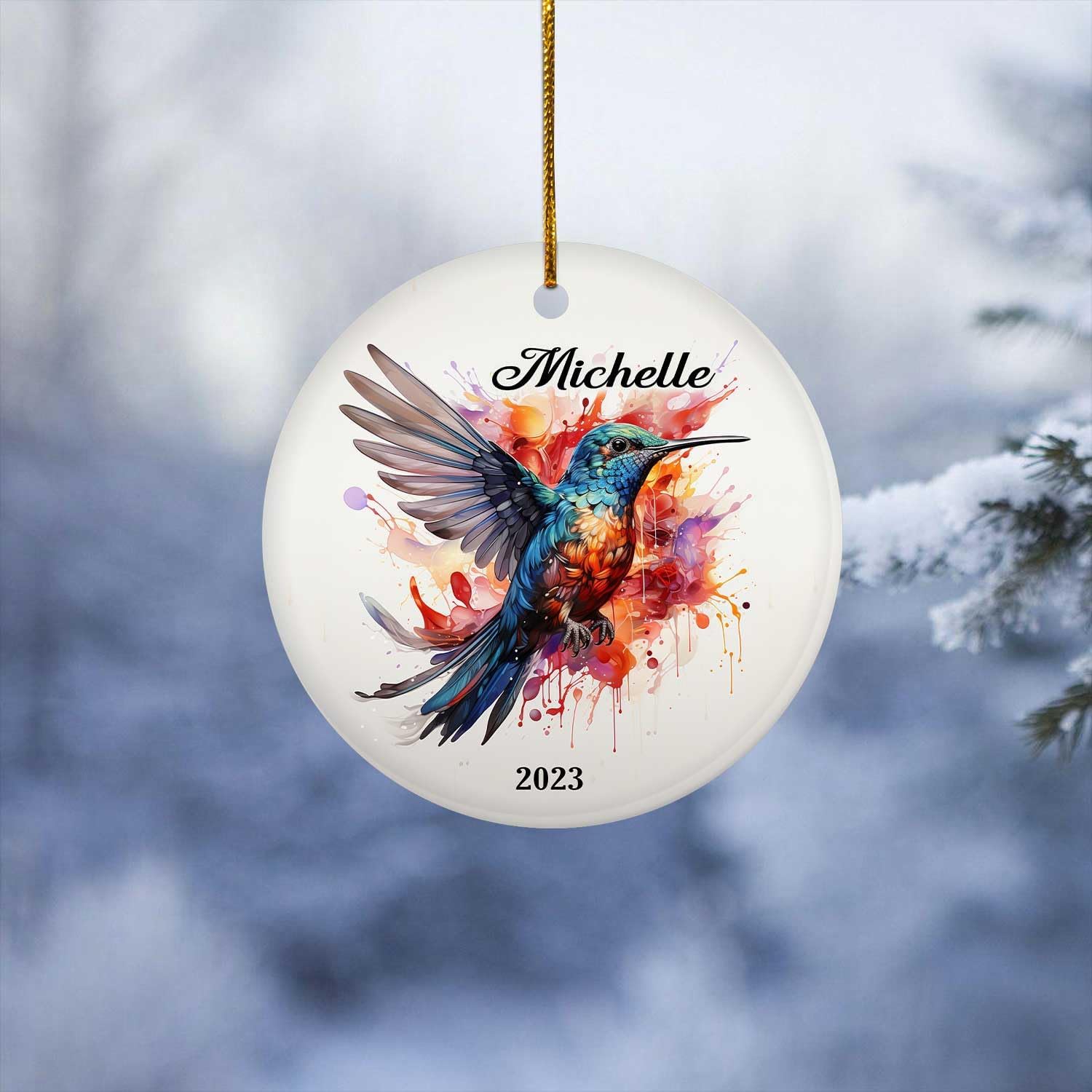 MAPrints Personalized Hummingbird Ornaments for Christmas Tree 2024, Hummingbird Christmas 2024 Ornament, Bird Ceramic Ornament, Gifts for Bird Lovers (Bird 3)