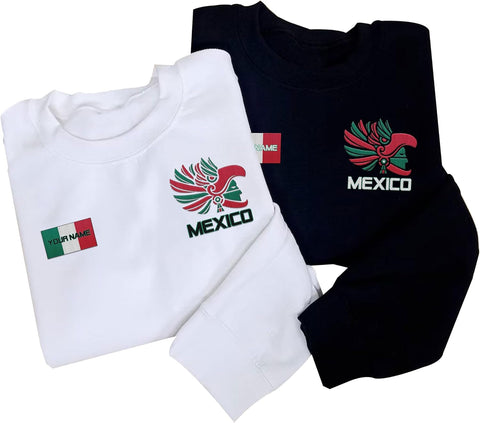 Mostprints Personalized Name Embroidered Mexico Sweatshirts, Customized Name Shirts Mexican US Flag, Mexico Hoodies Shirt