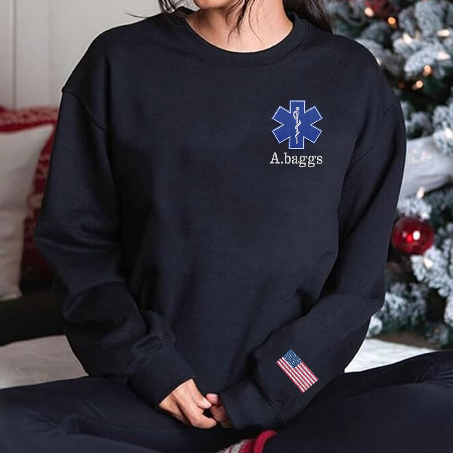 Intenprints Personalized EMS EMT Embroidered Sweatshirt, Custom EMS EMT Paramedic Uniform Emergency Medical Technician Shirts