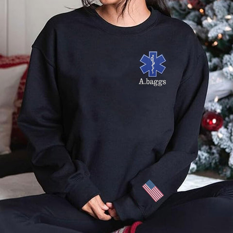 Intenprints Personalized EMS EMT Embroidered Sweatshirt, Custom EMS EMT Paramedic Uniform Emergency Medical Technician Shirts