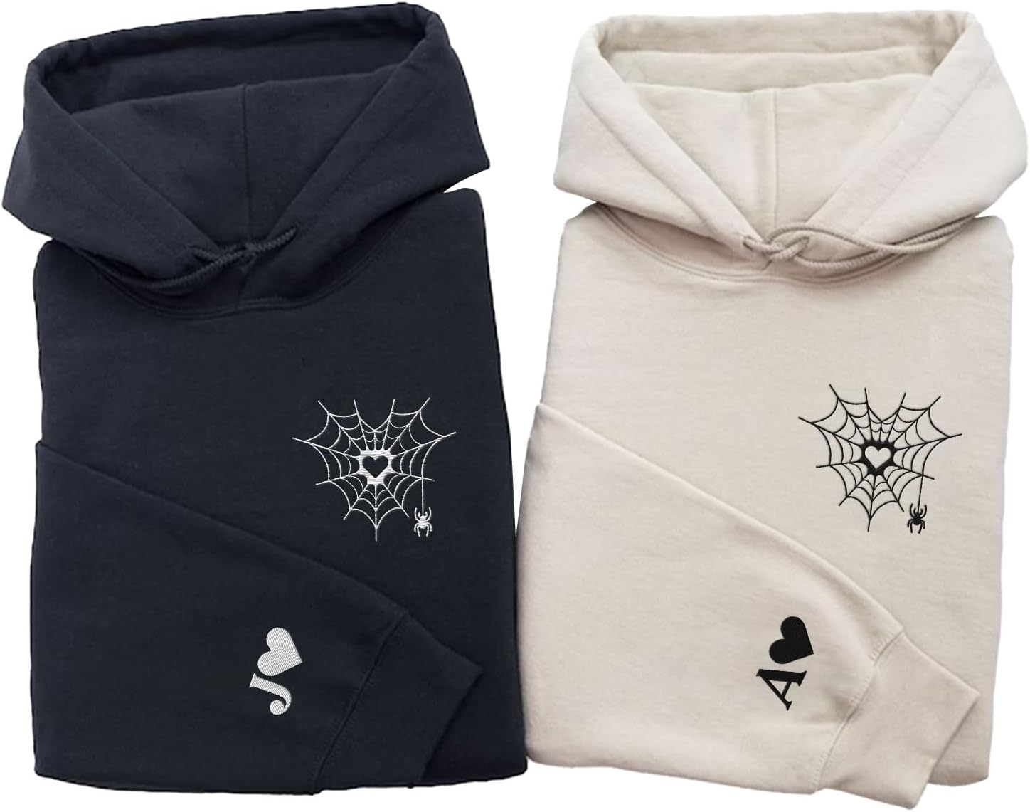 Personalized Embroidered Heart Hoodies For Couples, Matching Couple Sweaters Custom Anniversary Sweatshirts Spider Heart