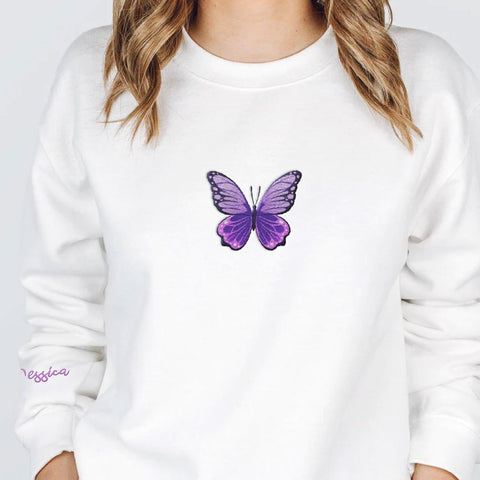 Podagree Personalized Butterfly Embroidered Sweatshirt, Custom Pink Butterfly Hoodie Name FLower Graphic