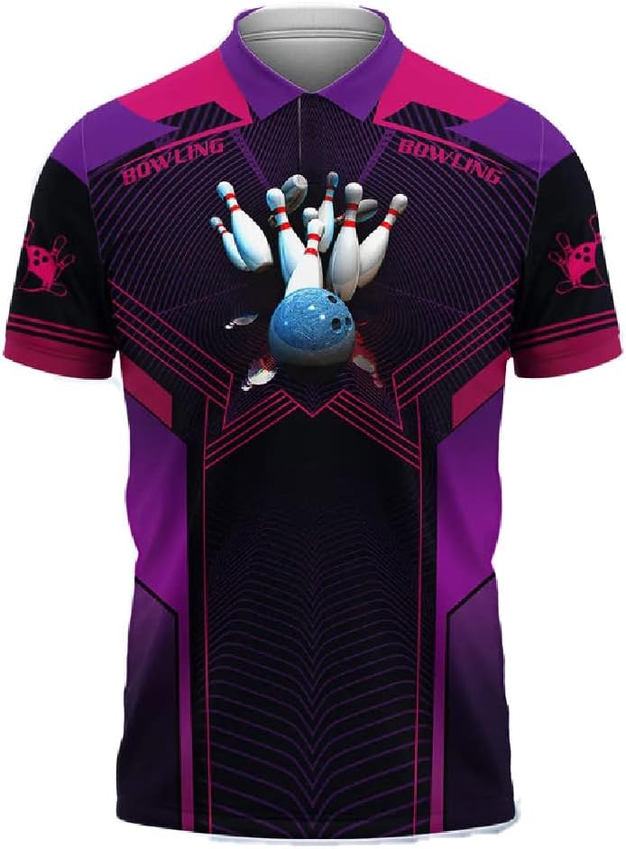 Custom 3D Bowling Polo Shirts for Men and Women Personalized Team Name Gift Unisex Customized Bowling Short Sleeve Polo Shirt