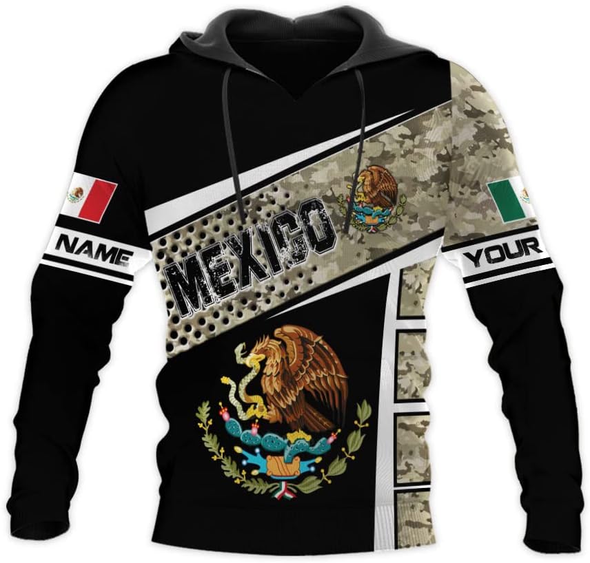 Personalized Name Mexican Hoodie 3D, Customized Mexican Hoodies for Men, Unisex Mexico Hoodie, Mexico Hoodies for Men