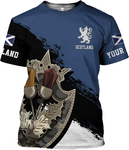 Custom Scotland Shirts for Men Scottish Rampant Lion Scotland Coat of Arms Banner T-Shirt Lion Scottish Pride Gift Shirts 3D
