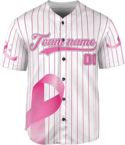 Custom Breast Cancer Jersey, Pink Ribbon Baseball Jersey, Breast Cancer Awareness Tshirt for Women Survivor Pink Ribbon Gifts