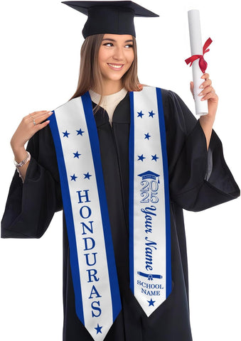 Personalized Honduran Graduation Stole 2025, Custom name Honduras Flag Sash, 2025 Grad gift