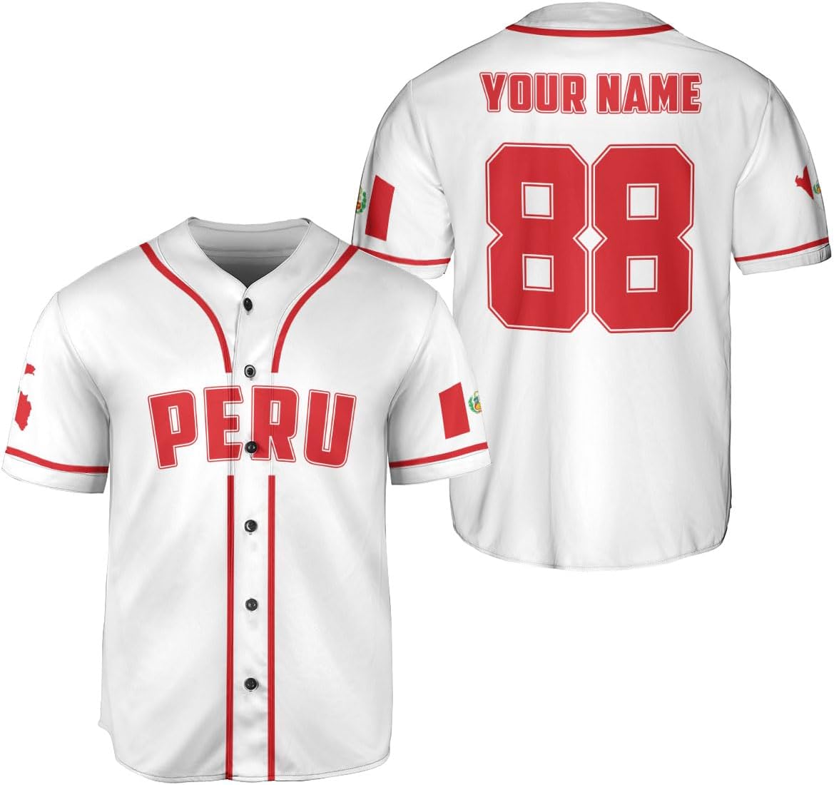 Podagree Personalized Peru Baseball Jersey, Peruvian Proud Flag Jersey Shirt Peru Coat of Arms Peruvian Gift for Men Women