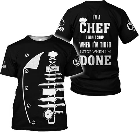 Personalized Chef Shirt Master Chef 3D Shirts Chef Gifts Custom Name Chefs Shirt for Men and Women, Tshirt Chef Utility Shirt