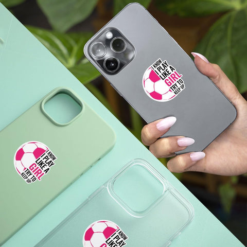 3Pcs I Know I Play Like a Girl Try to Keep Up Sticker I Know I Play Like a Girl Soccer Stickers Funny Girl Soccer Gift Soccer Stickers for Girls Decal for Laptop Bottle Phone Car Hard Hat 3"x3"