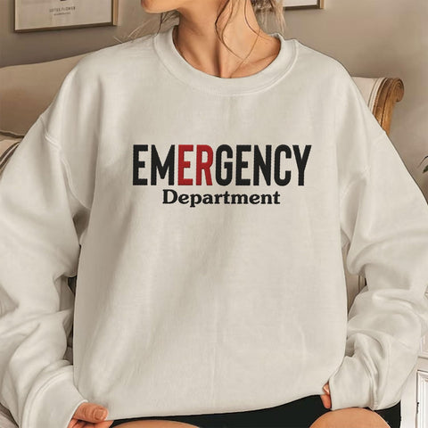 Custom Emergency Department Embroidered Crewneck Sweatshirt, Er Nurse Shirt, Emergency Nurse Hoodie, Er Nurse Gift, Rn Shirt (Cotton, SS399), Small-5X-Large
