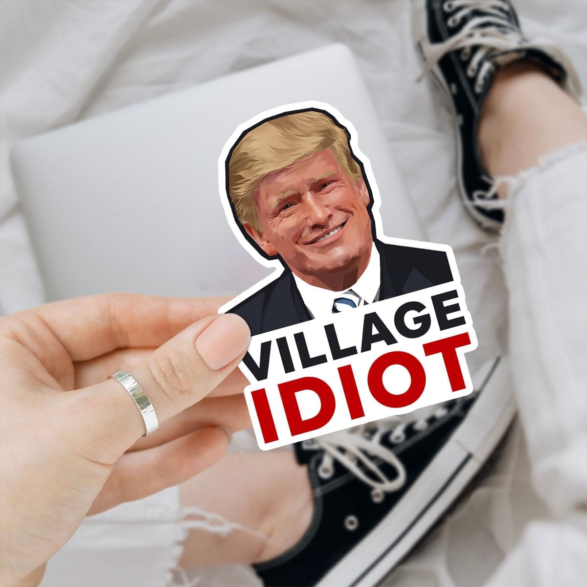 3 Pcs Trump Village Idiot Sticker, Anti Trump Sticker for Laptop Water Bottle Phone Car Window Helmet Vinyl Stickers 3 Inches
