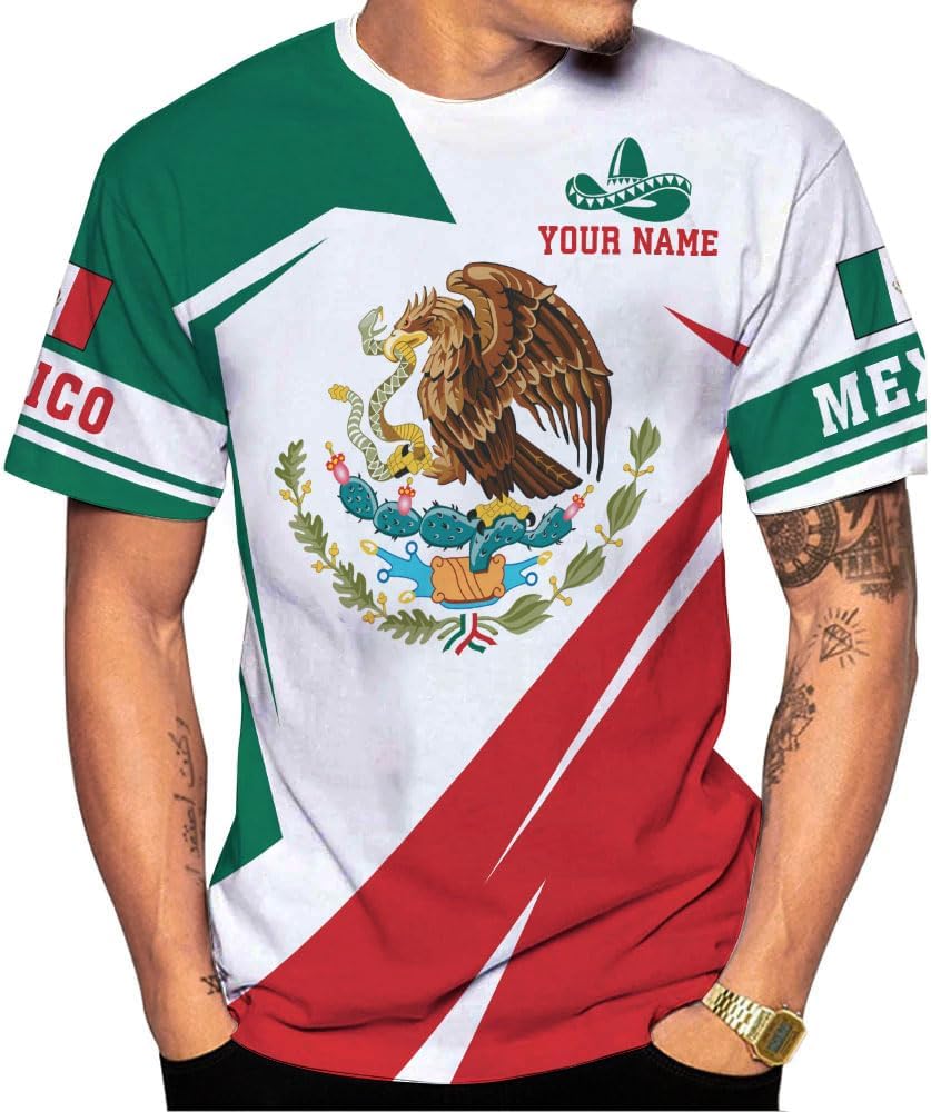 RoyalBro Personalized Mexico Shirts, Camisas De Mexico, Mexico Shirts for Men, Mexican Flag Jersey Shirt Mexico 3D Shirt