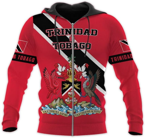 Vybonz Personalized Trinidad & Tobago Hoodie 3D Trinidad and Tobago Coat of Arms Flag Sweatshirt Trinidad Pride Zip Hoodie