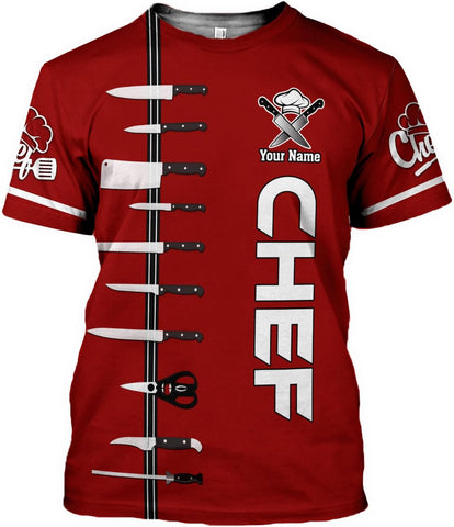 MoonArt Personalized Chef Shirt, 3D Chef Shirt Gifts Lover Men Women, Tshirt Chef Cook Knife, Master Chef Gifts