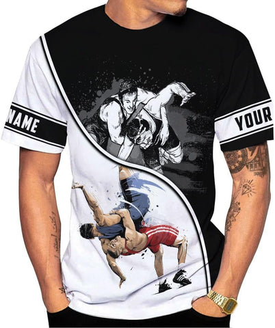 MAPrints Personalized Name Wrestling Shirt 3D All Over Print, Wrestle T-Shirt, Funny Free Hug Wrestling T-Shirt for Men S-5XL