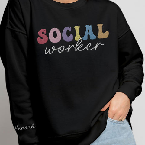 Custom Social Worker Embroidered Sweatshirt Future Social Worker Shirt Gift School Social Worker for Women Crewneck Pullovers