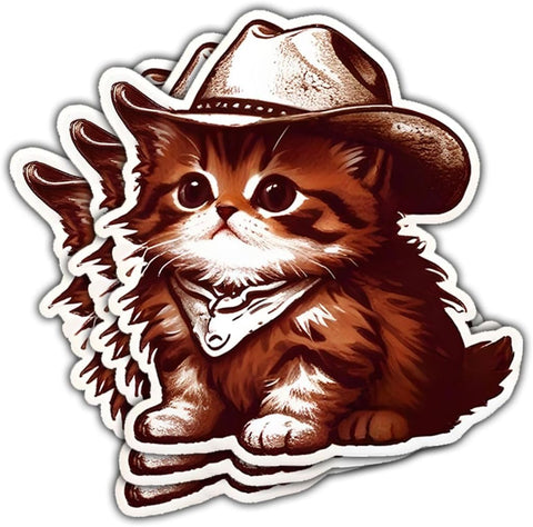 3pcs Cute Cowboy Cat Stickers, Cat Car Sticker, Western Stickers for Water Bottles, Bumper Stickers, Inappropriate Stickers Vinyl Stickers 3 Inches for Laptop Phone Car Window Helmet
