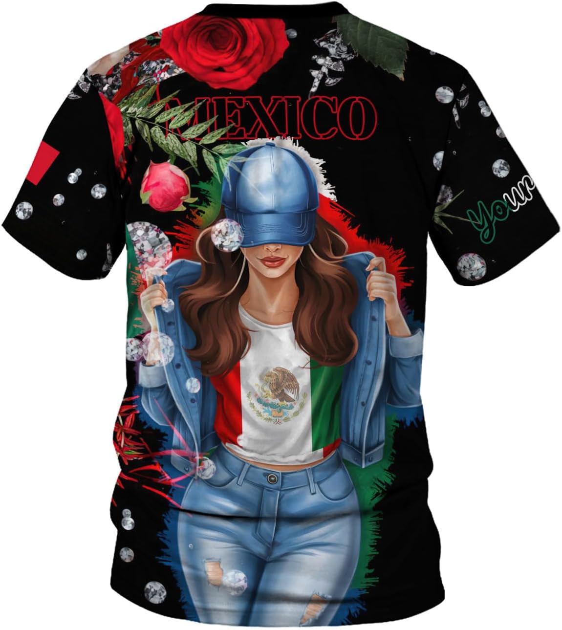 Mostprints Personalized Mexico Shirts for Women, Custom Name Mexican Shirts for Women, Mexico Shirt Flag Women Full Size New