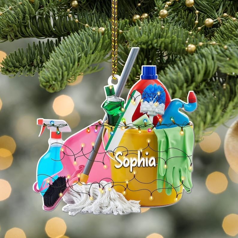 Intenprints Personalized Housekeeping Christmas Ornament, Housekeeping Keepsake, Janitor Cleaning Lady Ornament,Cleaning Service Christmas Ornament, Housekeeper Ornament (Style 10)