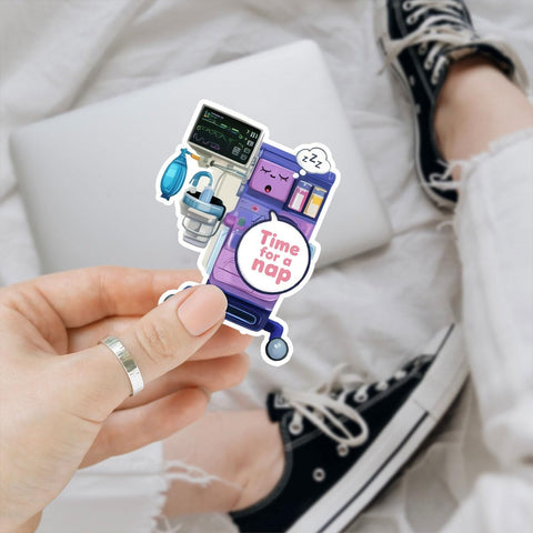 (3PCS) Time for a Nap Sticker, Gifts Funny Cute Anesthesia Stickers, Hospital Equipment for Nurse Anesthesia Machine Style for CRNAs, Sticker for Med Students Car Decal for Laptop Clipboard 3 Inch