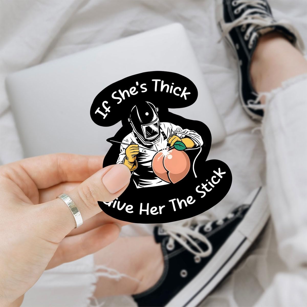 (3Pcs) IF She's Thick Give Her The Stick Sticker, Funny Welding Decals, Only Welders Sticker, Welding Mask Decal, Ironworker Decal - Stickers for Laptop Water Bottle Phone Car Window Helmet 3 Inches