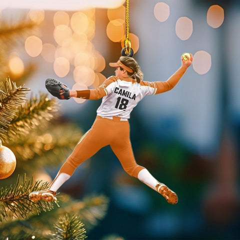 MoonArt Personalized Softball Ornament Christmas Tree Decoration Custom Softball Christmas Ornament 2D Shape Flat Softball Lover Gifts Beginner Softball Players Ornament Gift (SB3)