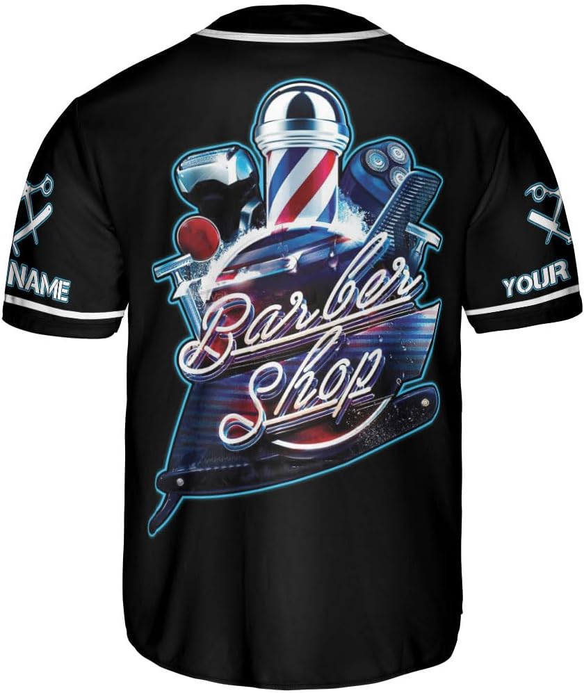 Custom Barber Shop Baseball Jersey Personalized Name Barber Shirt 3D for Men Women Hairdresser Shop Gift Scissors Pole Shirts