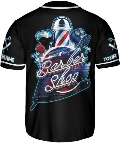 Custom Barber Shop Baseball Jersey Personalized Name Barber Shirt 3D for Men Women Hairdresser Shop Gift Scissors Pole Shirts