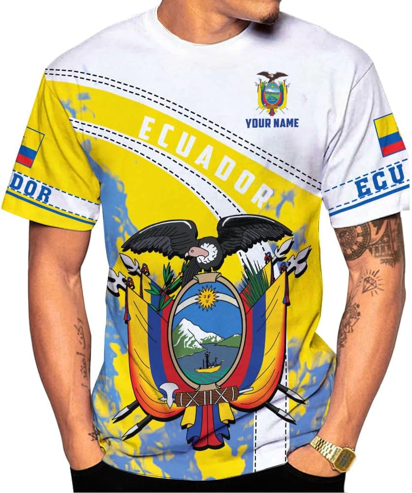 Mostprints Personalized Name Ecuador Shirt 3D, Ecuador Ecuadorian Flag Pride Gift T-Shirt, Ecuador Shirts for Men Women S-5XL