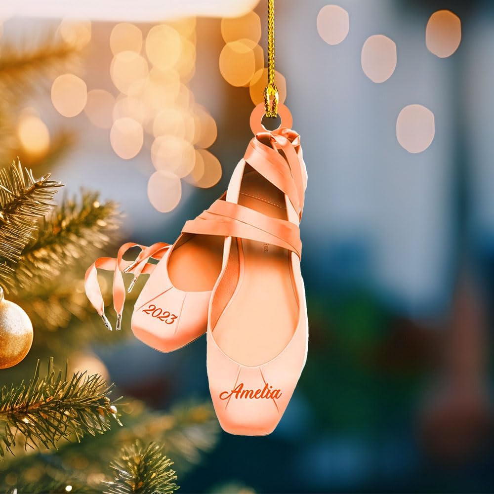 MoonArt Personalized Ballet Ornament Ballerina Ornament Personalized Dancing Ornament Ballet Pointe Shoes Christmas Personalized Christmas Wood Plastic Ornament Gift for Ballet Dancers (BLL4)