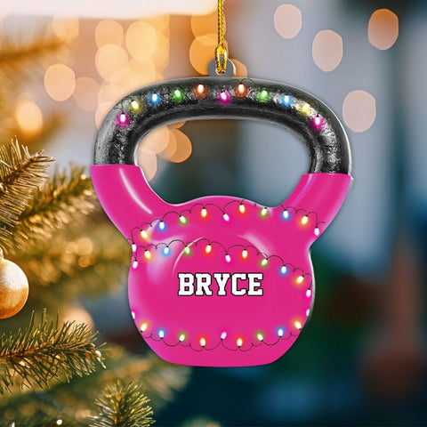 mostprints Personalized Dumbbell Ornament, Fitness Gift for Gym Workout Trainer Coach Instructor, Barbell Weight Plates Custom Ornament for Weightlifter, Weightlifting Ornament (D5)