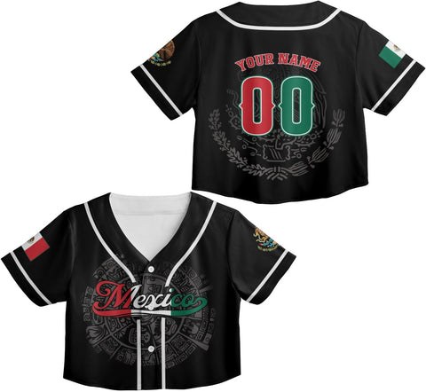 Mostprints Personalized Name Number Mexico Baseball Jersey Croptop Shirt, Mexican Shirts for Women, Mexico Shirts for Women