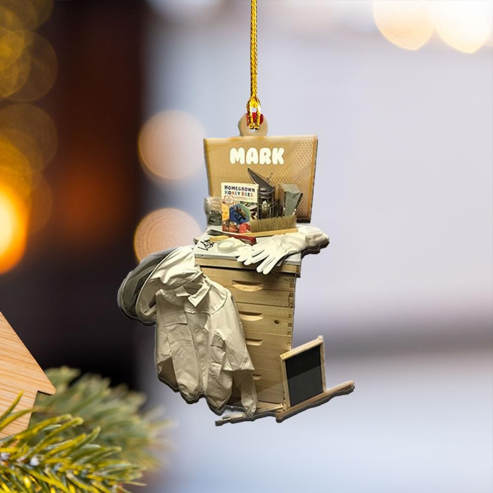 MoonArt Personalized Beekeeping Tool Box Christmas Ornament, Gift for Beekeeper, Beekeeping Tool Flat Hanging Ornament Decor, Bee Farm Decor Gift for Beekeeper Hang Decor Pine Tree (1, BK3)