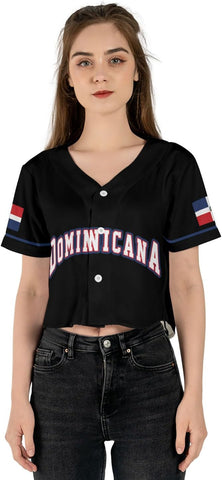 AOVL Custom Dominica Republic Crop Top Baseball Jersey Dominicana Republic Shirt for Team Dominican Flag Jersey for Men Women
