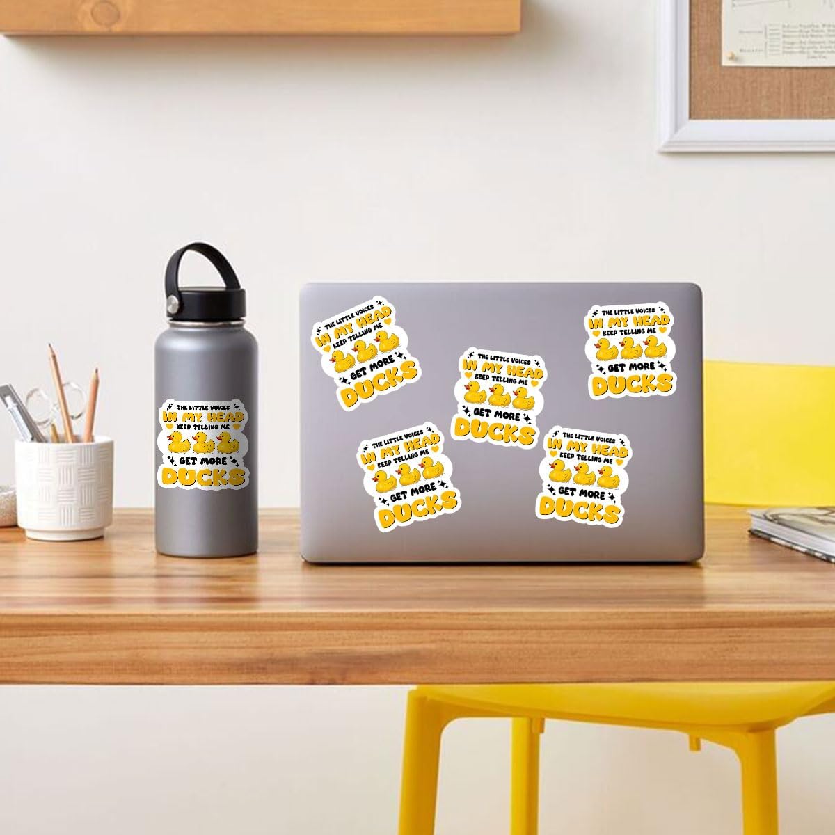3 Pcs The Little Voice Get More Ducks Sticker, Rubber Duck Cute Duck Stickers, Silly Goose Sticker for Laptop Water Bottle Phone Car Window Helmet Vinyl Stickers 3 Inches