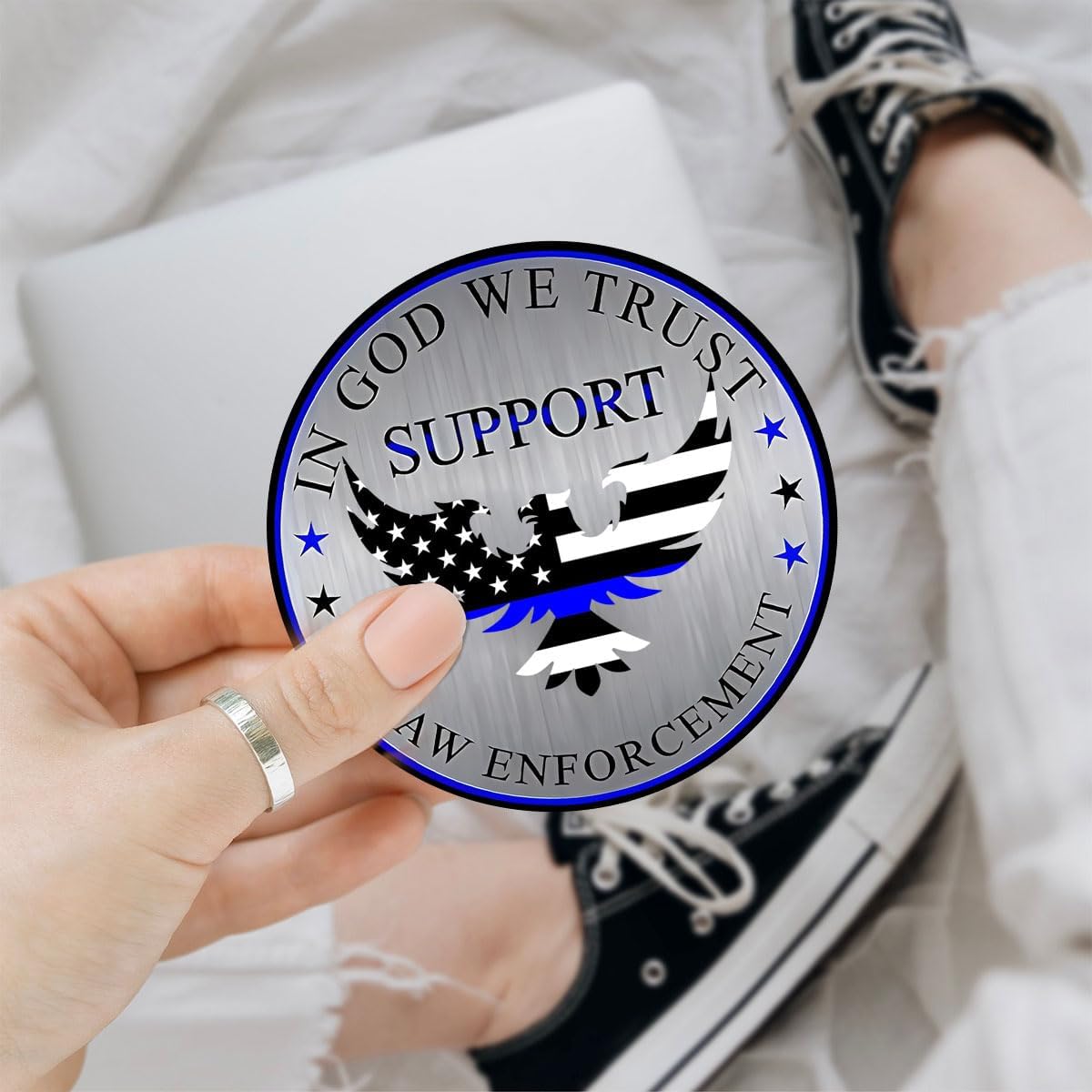 (3Pcs) in God We Trust, Law Inforcement Eagle Thin Blue Line Sticker, Police Badge Sticker, USA Police My Hero Sticker - Stickers for Laptop Water Bottle Phone Car Window Helmet 3" (PL 1)