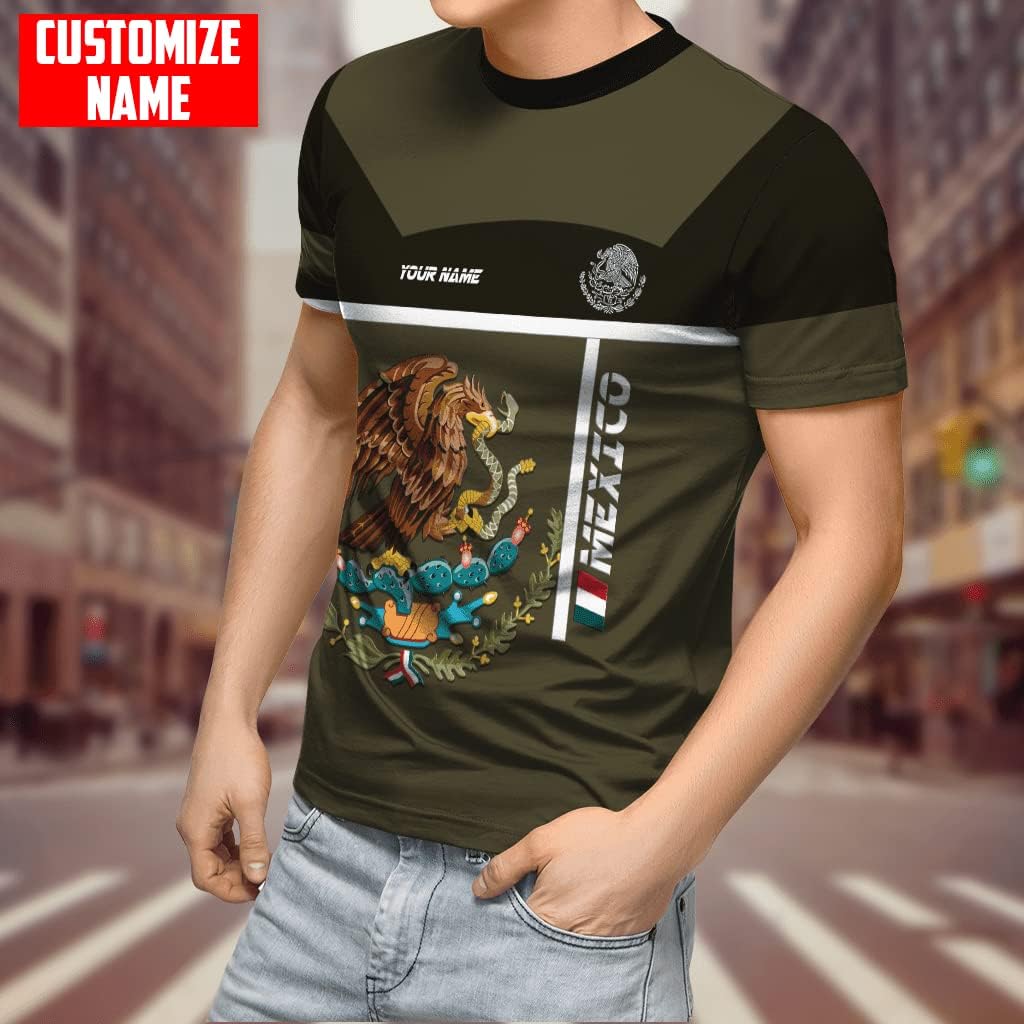 AOVL Personalized Name Mexican Shirts for Men Customized Mexico Shirts for Men Mexico Shirts Mexico Shirt Eagle Flag S-5XL