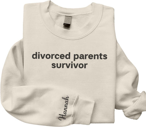 MAPrints Personalized Divorced Embroidered Sweatshirt, Embroidered Divorcing Hoodie, Divorced Parents Survivor Shirt Crewneck