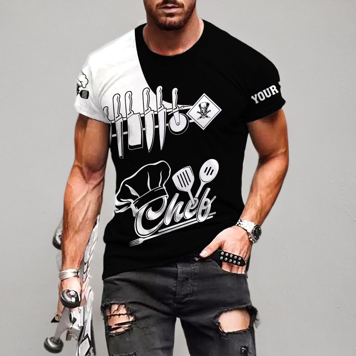 Custom Chef Shirt Chef Shirts for Men Gifts for Master Chef Lovers Custom Chef T Shirts for Men Funny 3D Chef Shirts for Men