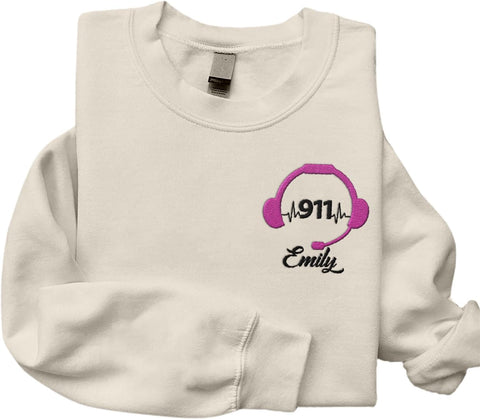 Leeprints Personalized Embroidered Dispatcher 911 Sweatshirt, Pulse Dispatch Embroider Hoodie, Thin Gold Line 911