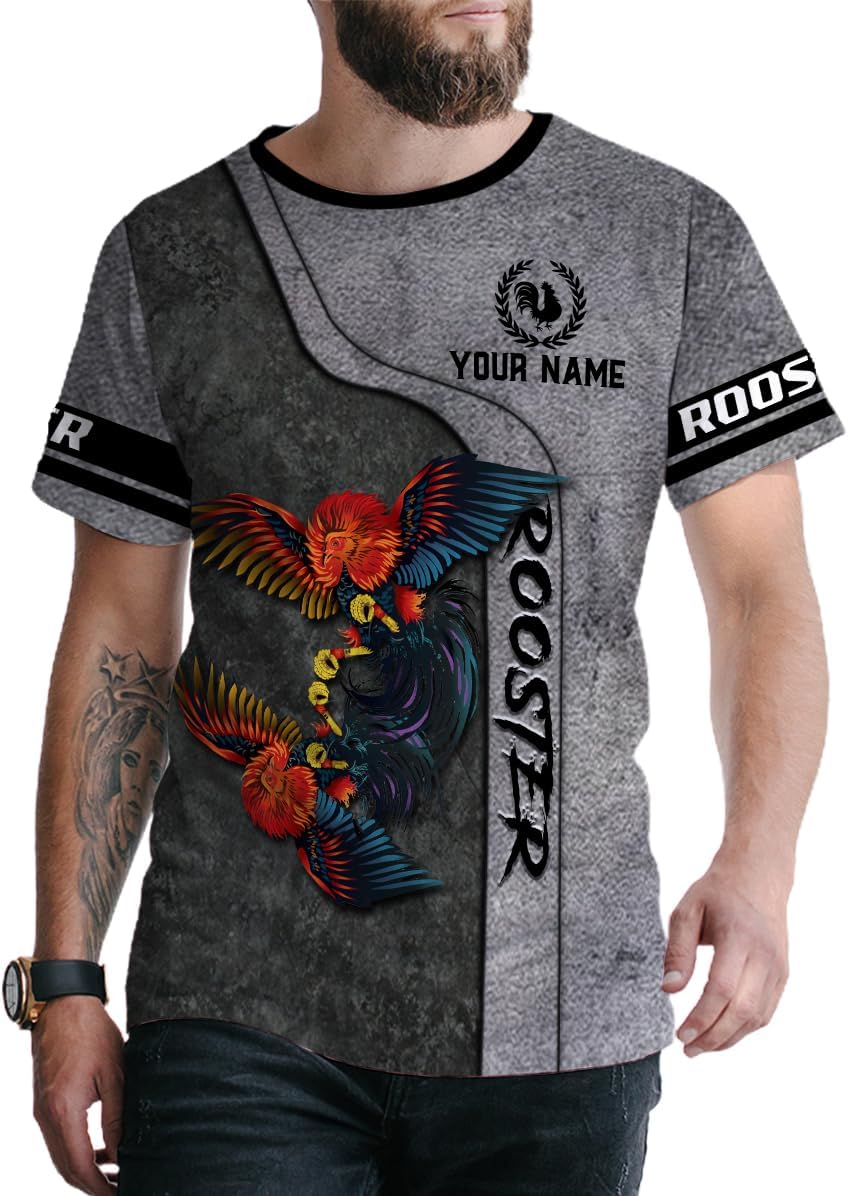 Mostefy Personalized Name Rooster Shirt 3D, Rooster Shirts for Men, Chicken Tshirts Shirts for Women, Funny Chicken Shirts