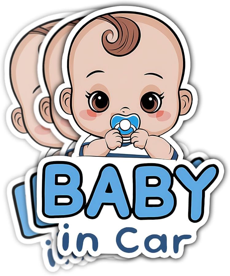 3 Pcs Blue Baby in Car Sticker Child in Car Sticker Baby in Car Safety Decal Kids on Board Stickers for Laptop Car Water Bottle Phone Case Hat Helmet Gifts 5"x5"