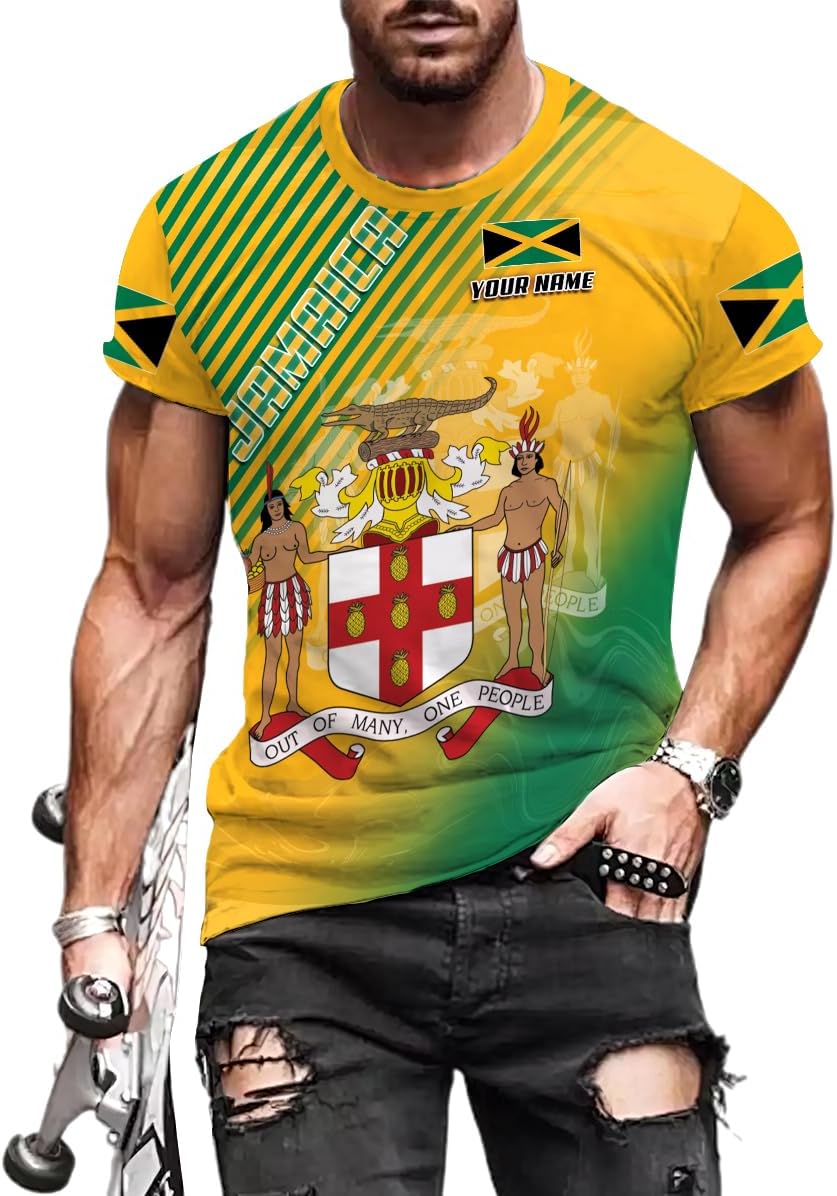Ligthuy Personalized Jamaica Shirt 3D, Custom Jamaica Flag Lion Shirt for Men and Women, Jamaican Pride T-Shirt Unisex